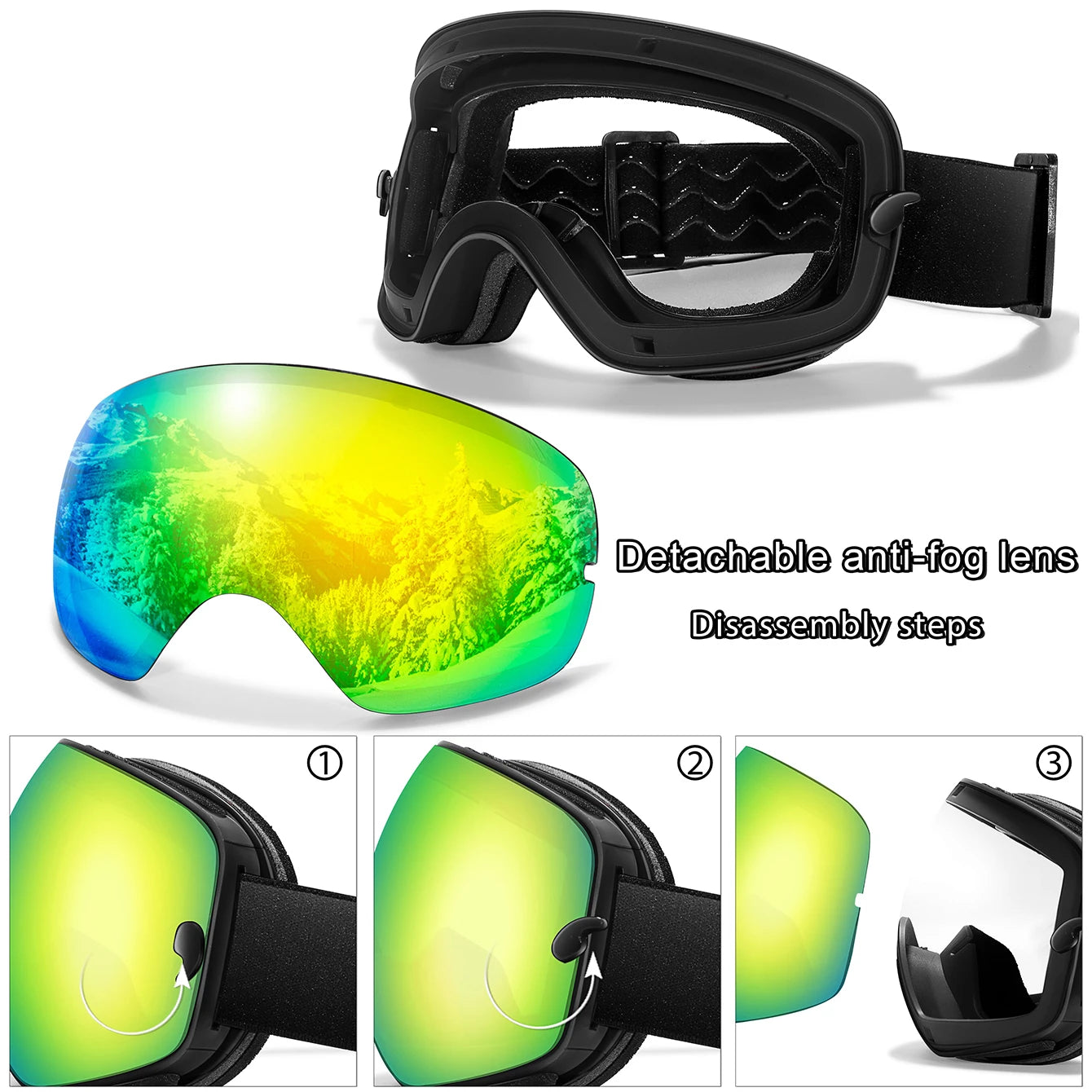 SKI Goggles Anti-Fog Snowboard UV400 Outdoor Sports Snowmobile Ski Mask Men Women glasses with Replacement Lens Free Gifts