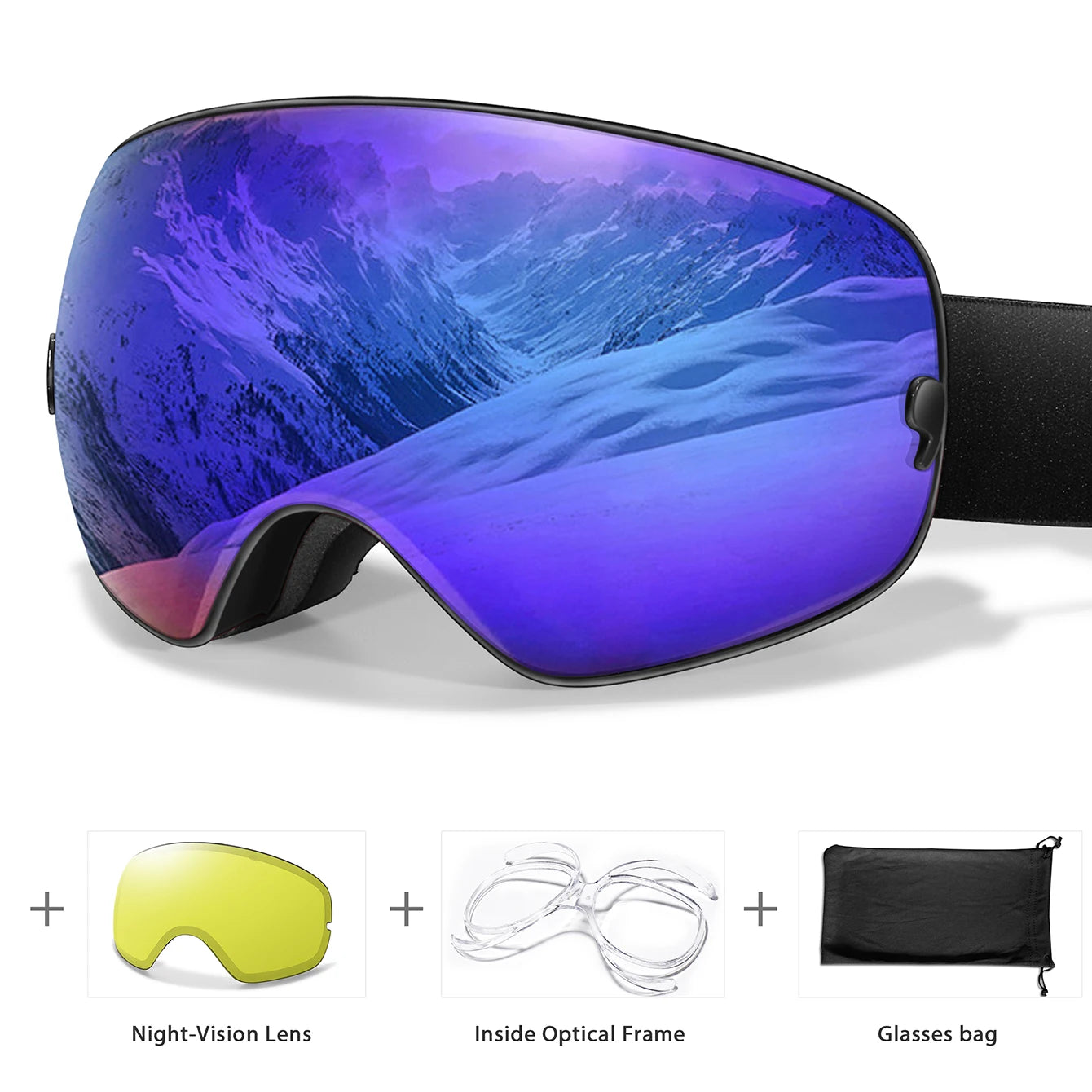 SKI Goggles Anti-Fog Snowboard UV400 Outdoor Sports Snowmobile Ski Mask Men Women glasses with Replacement Lens Free Gifts