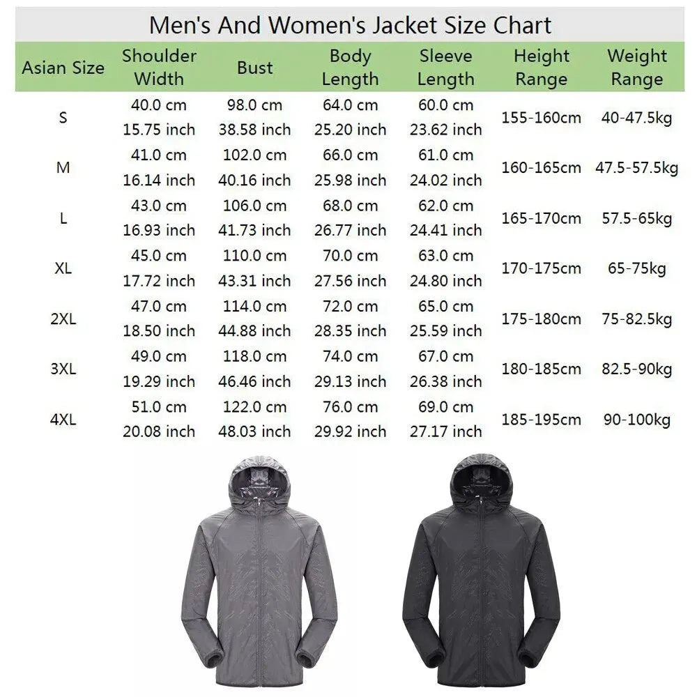 Camping Rain Jacket Men Women Waterproof Sun Protection Clothing Fishing Hunting Clothes Quick Dry Skin Windbreaker