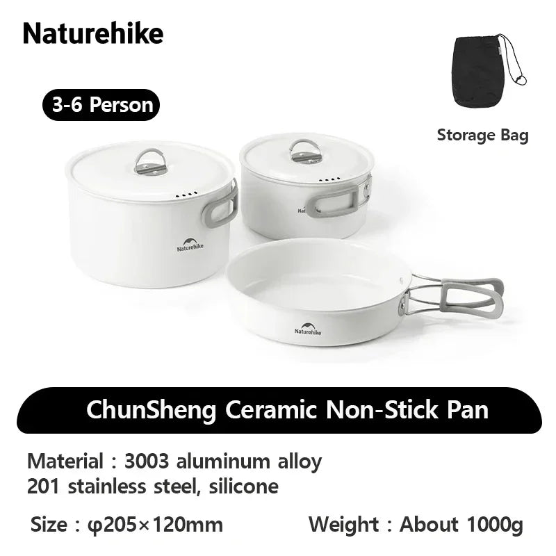 Naturehike Camping Tableware Pots Cookware Portable Combination Pots and Cutlery 3-7 Persons Cookers Outdoor Picnic Camping Gear