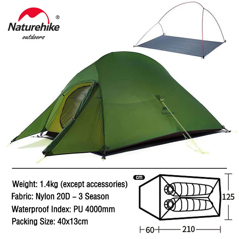 Naturehike Cloud Up 1 2 3 Tent Ultralight 20D Camping Tent Waterproof Outdoor Hiking Travel Cycling Tent Sun Shelter 1-3 People