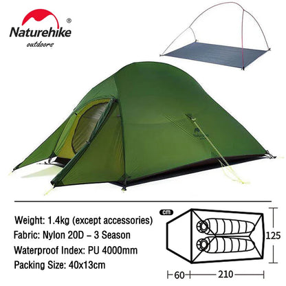 Naturehike Cloud Up 1 2 3 Tent Ultralight 20D Camping Tent Waterproof Outdoor Hiking Travel Cycling Tent Sun Shelter 1-3 People