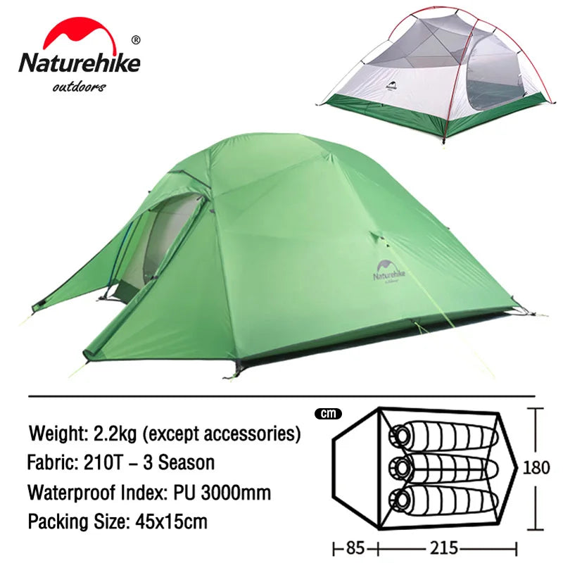 Naturehike Cloud Up 1 2 3 Tent Ultralight 20D Camping Tent Waterproof Outdoor Hiking Travel Cycling Tent Sun Shelter 1-3 People