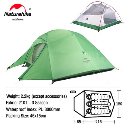 Naturehike Cloud Up 1 2 3 Tent Ultralight 20D Camping Tent Waterproof Outdoor Hiking Travel Cycling Tent Sun Shelter 1-3 People