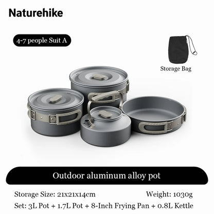 Naturehike Camping Cookware Set Outdoor Pot Tableware Kit Cooking Water Kettle Pan Travel Cutlery Utensils Hiking Picnic Tourist