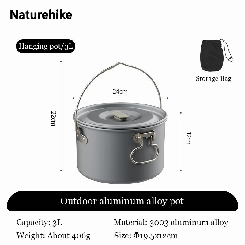 Naturehike Camping Cookware Set Outdoor Pot Tableware Kit Cooking Water Kettle Pan Travel Cutlery Utensils Hiking Picnic Tourist