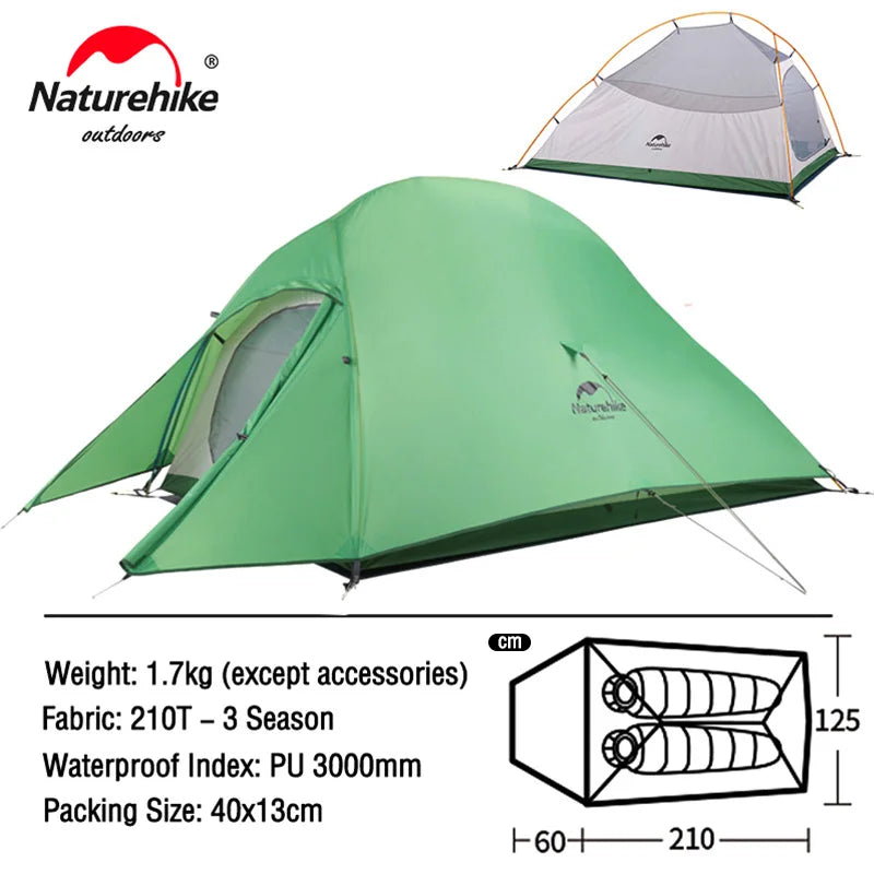 Naturehike Cloud Up 1 2 3 Tent Ultralight 20D Camping Tent Waterproof Outdoor Hiking Travel Cycling Tent Sun Shelter 1-3 People