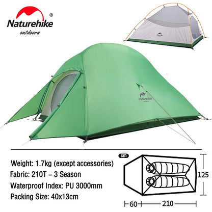 Naturehike Cloud Up 1 2 3 Tent Ultralight 20D Camping Tent Waterproof Outdoor Hiking Travel Cycling Tent Sun Shelter 1-3 People