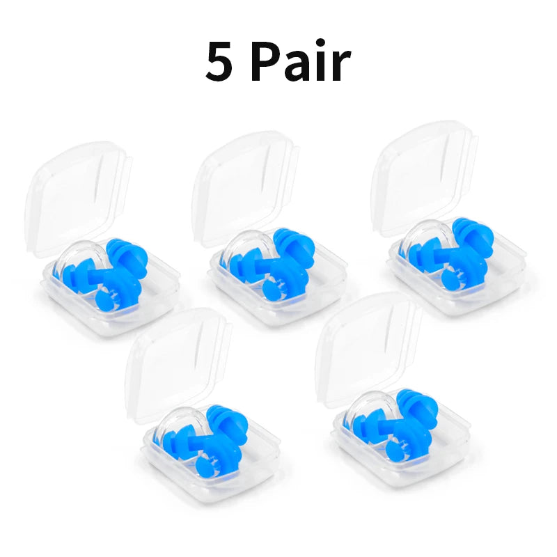 1/5 Pcs Waterproof Soft Silicone Swim Earplugs Nose Clip Set Reusable Swimming Accessories