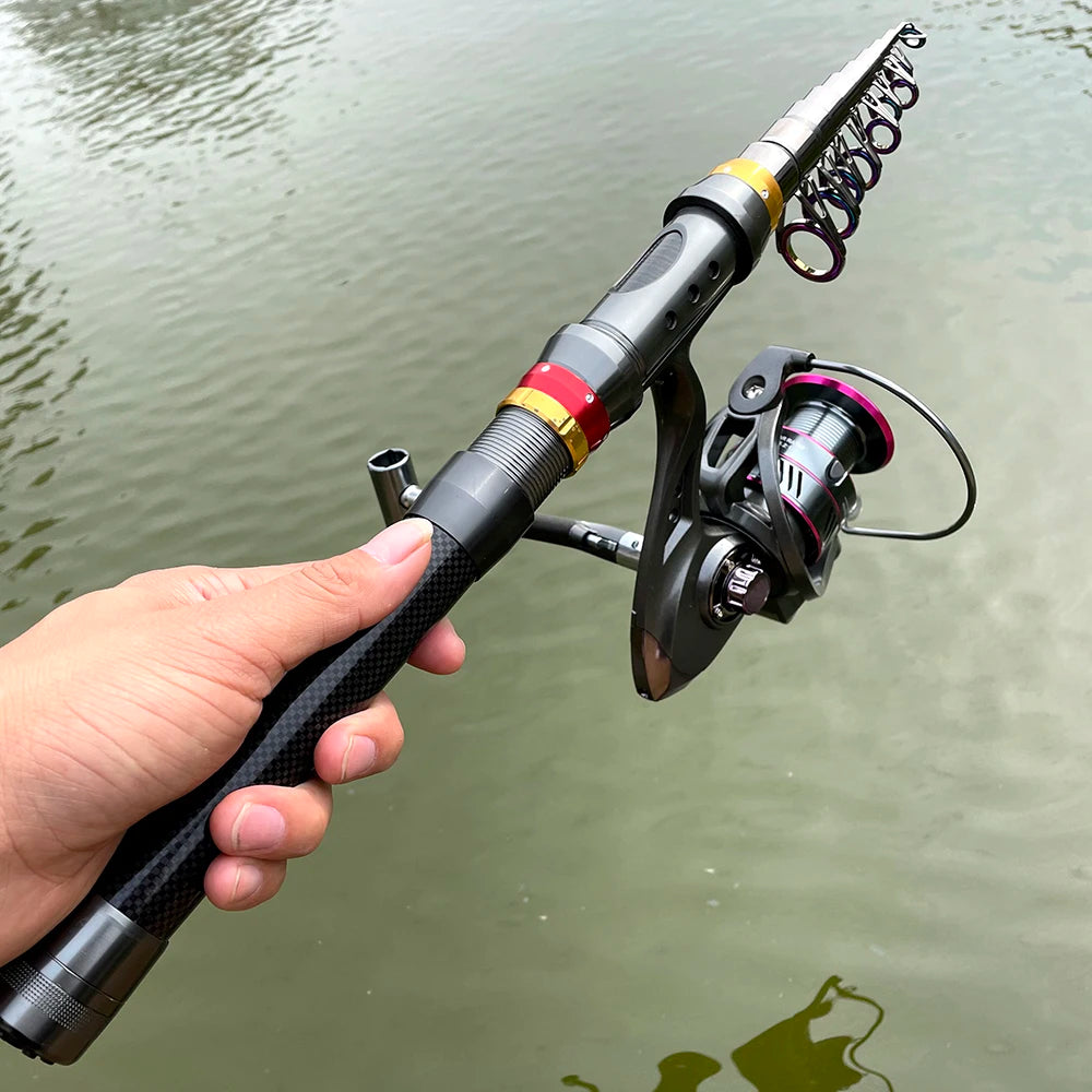 1.8-3.6m Carbon Fiber Fishing Rod And Reel Combo Super Hard Telescopic Fishing Pole Spinning Reel Kit Max Resistance 3-8kg Pesca