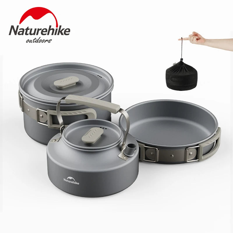 Naturehike Camping Cookware Set Outdoor Pot Tableware Kit Cooking Water Kettle Pan Travel Cutlery Utensils Hiking Picnic Tourist