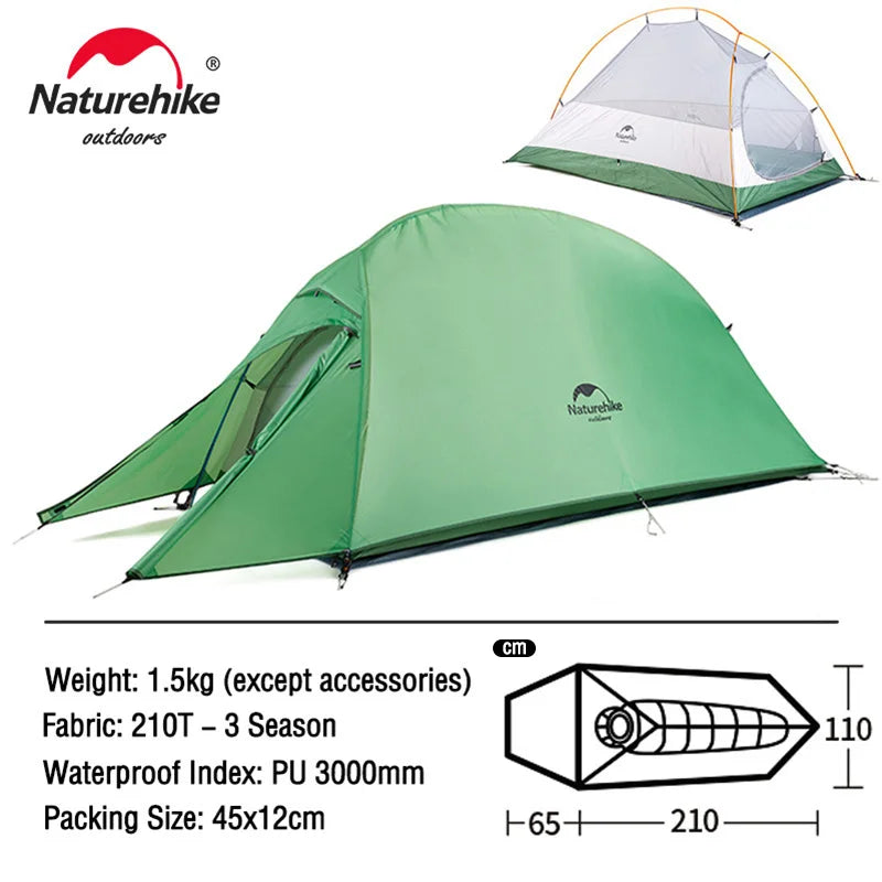 Naturehike Cloud Up 1 2 3 Tent Ultralight 20D Camping Tent Waterproof Outdoor Hiking Travel Cycling Tent Sun Shelter 1-3 People