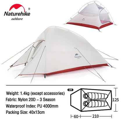 Naturehike Cloud Up 1 2 3 Tent Ultralight 20D Camping Tent Waterproof Outdoor Hiking Travel Cycling Tent Sun Shelter 1-3 People