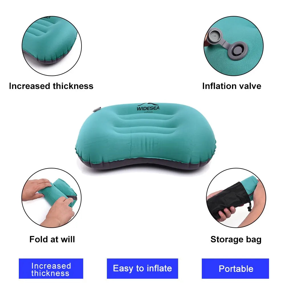 Widesea Portable Inflatable Pillow Camping Equipment Compressible Folding Air Cushion Outdoor Protective Tourism Sleeping Gear