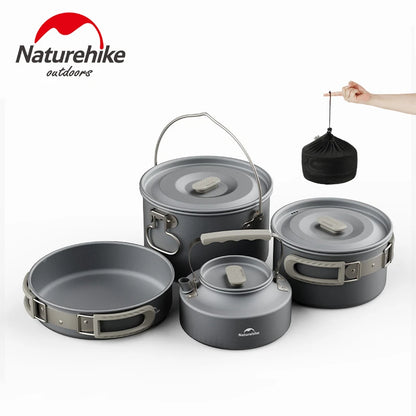 Naturehike Camping Cookware Set Outdoor Pot Tableware Kit Cooking Water Kettle Pan Travel Cutlery Utensils Hiking Picnic Tourist