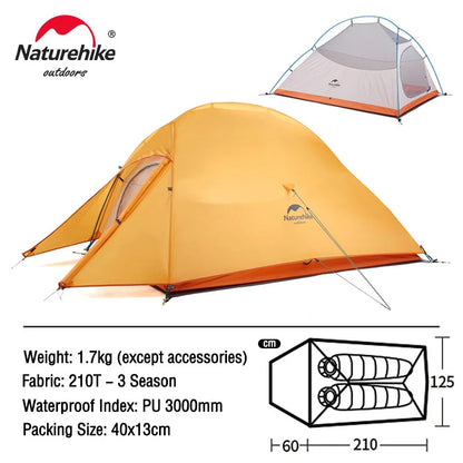 Naturehike Cloud Up 1 2 3 Tent Ultralight 20D Camping Tent Waterproof Outdoor Hiking Travel Cycling Tent Sun Shelter 1-3 People