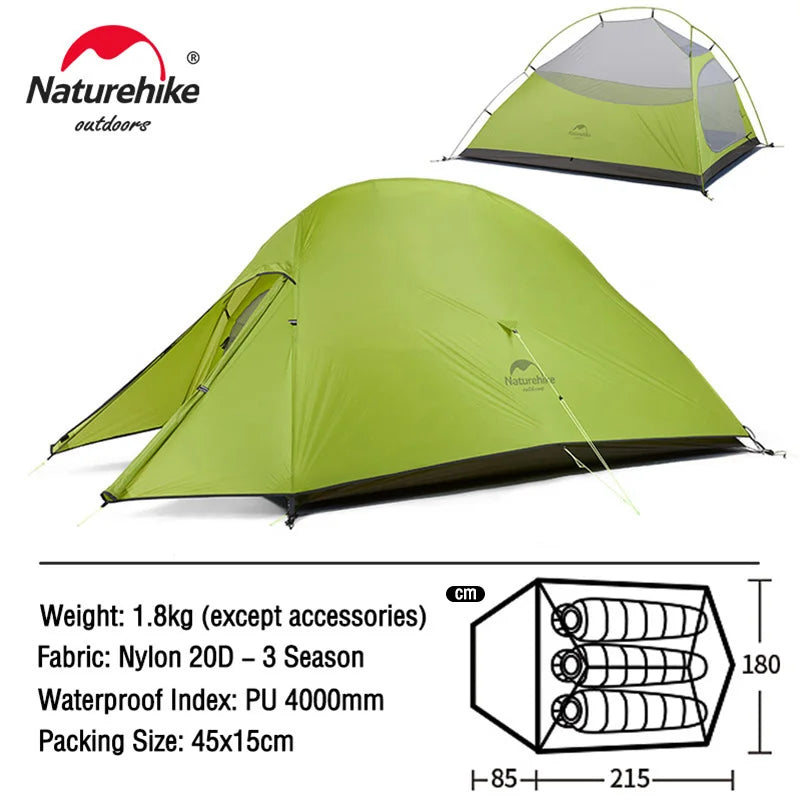 Naturehike Cloud Up 1 2 3 Tent Ultralight 20D Camping Tent Waterproof Outdoor Hiking Travel Cycling Tent Sun Shelter 1-3 People