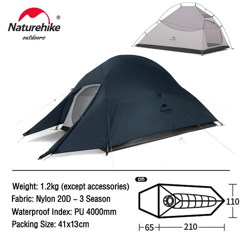 Naturehike Cloud Up 1 2 3 Tent Ultralight 20D Camping Tent Waterproof Outdoor Hiking Travel Cycling Tent Sun Shelter 1-3 People