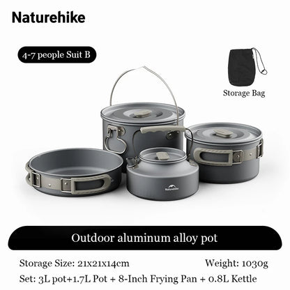 Naturehike Camping Cookware Set Outdoor Pot Tableware Kit Cooking Water Kettle Pan Travel Cutlery Utensils Hiking Picnic Tourist