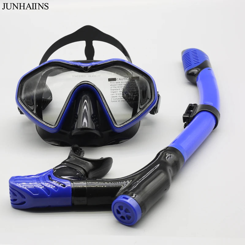 Junhaiins Snorkeling Set Anti-Fog Silicone Tempered Glass Diving Mask, Adult Goggles Leak-Proof Snorkeling Mask for Man