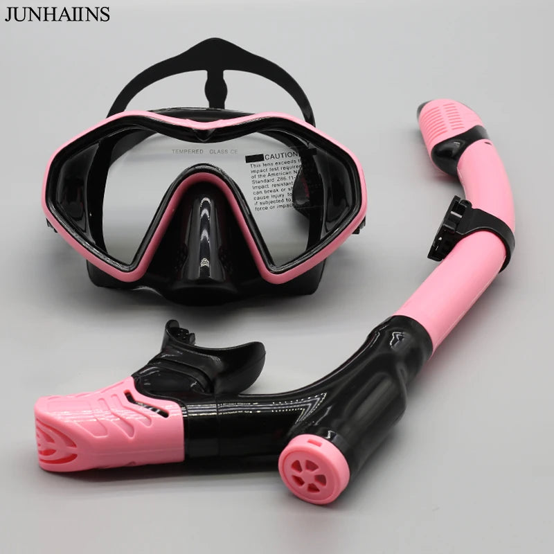 Junhaiins Snorkeling Set Anti-Fog Silicone Tempered Glass Diving Mask, Adult Goggles Leak-Proof Snorkeling Mask for Man