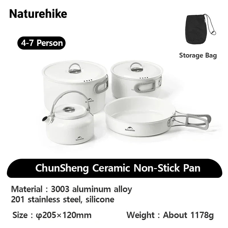 Naturehike Camping Tableware Pots Cookware Portable Combination Pots and Cutlery 3-7 Persons Cookers Outdoor Picnic Camping Gear