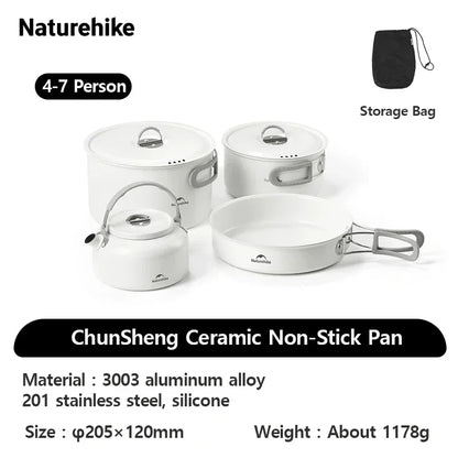 Naturehike Camping Tableware Pots Cookware Portable Combination Pots and Cutlery 3-7 Persons Cookers Outdoor Picnic Camping Gear