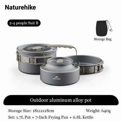 Naturehike Camping Cookware Set Outdoor Pot Tableware Kit Cooking Water Kettle Pan Travel Cutlery Utensils Hiking Picnic Tourist