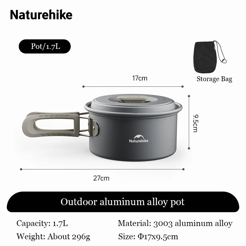 Naturehike Camping Cookware Set Outdoor Pot Tableware Kit Cooking Water Kettle Pan Travel Cutlery Utensils Hiking Picnic Tourist