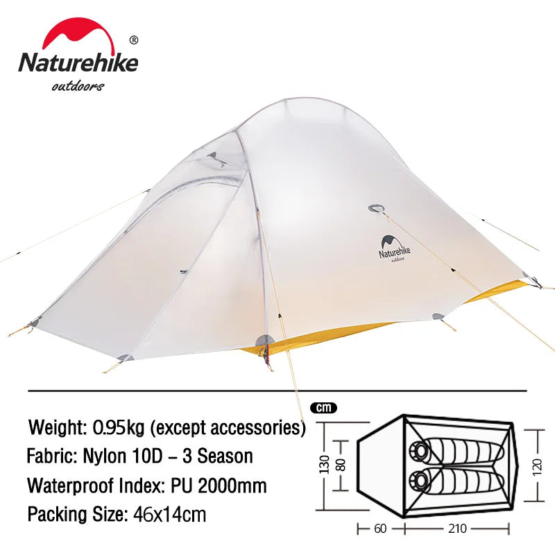 Naturehike Cloud Up 1 2 3 Tent Ultralight 20D Camping Tent Waterproof Outdoor Hiking Travel Cycling Tent Sun Shelter 1-3 People