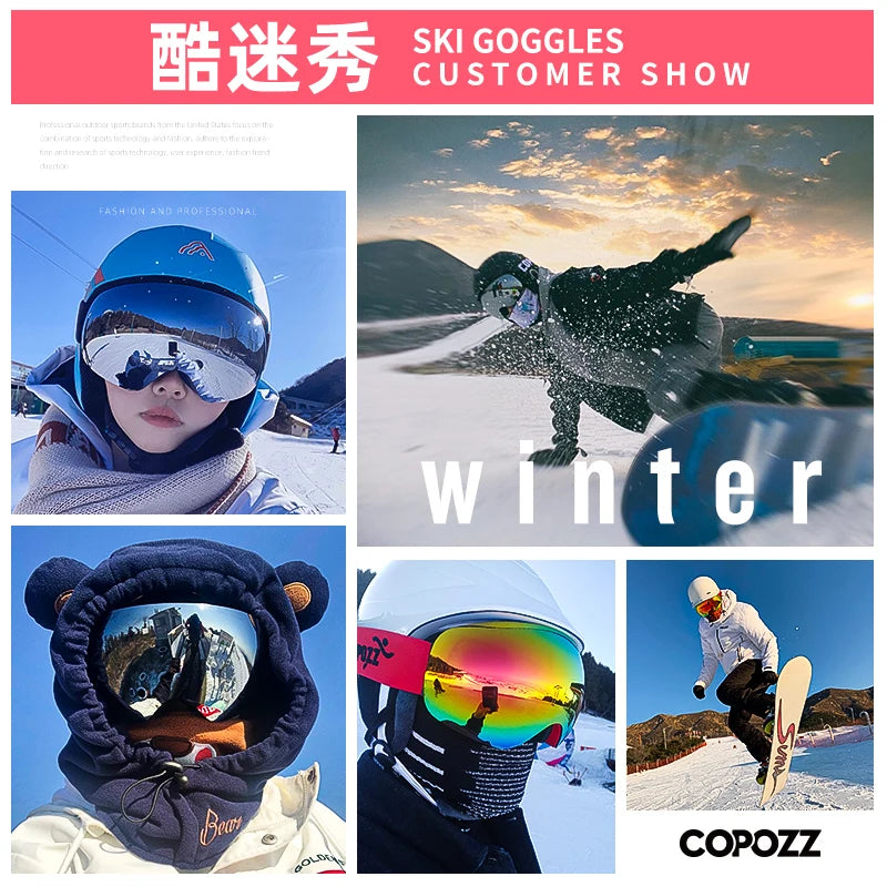 COPOZZ Winter Sports Ski Goggles UV400 Protection Ski Mask Male Female Anti-Fog Big Face Snow Glasses Skiing Snowboard Eyewear