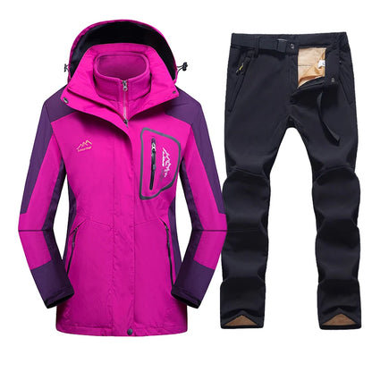 Winter Women's Ski Suit Warm Waterproof Outdoor Sports Snow 2 in 1 Jackets and Pants Female Hot Ski Equipment Snowboard Jacket