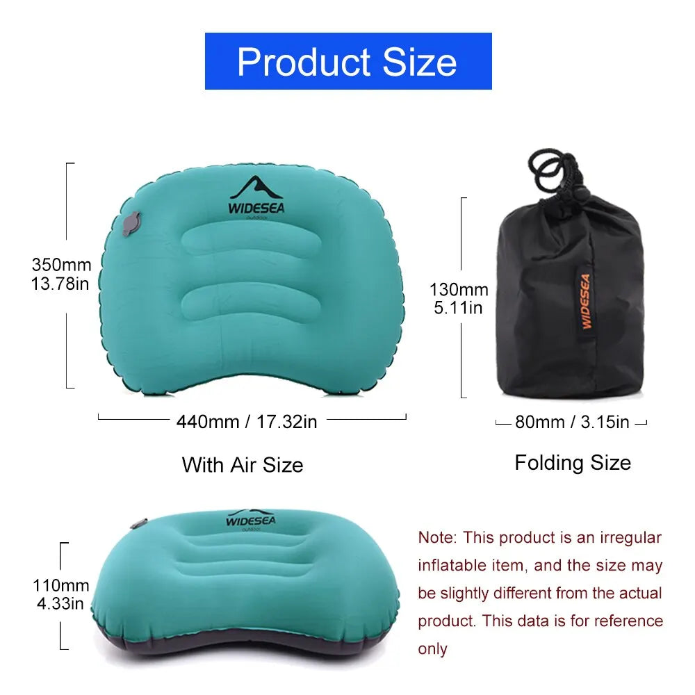 Widesea Portable Inflatable Pillow Camping Equipment Compressible Folding Air Cushion Outdoor Protective Tourism Sleeping Gear