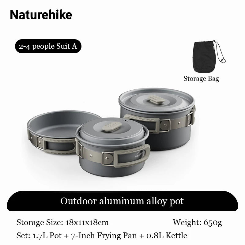 Naturehike Camping Cookware Set Outdoor Pot Tableware Kit Cooking Water Kettle Pan Travel Cutlery Utensils Hiking Picnic Tourist