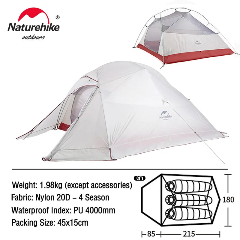 Naturehike Cloud Up 1 2 3 Tent Ultralight 20D Camping Tent Waterproof Outdoor Hiking Travel Cycling Tent Sun Shelter 1-3 People