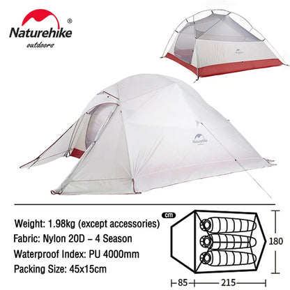 Naturehike Cloud Up 1 2 3 Tent Ultralight 20D Camping Tent Waterproof Outdoor Hiking Travel Cycling Tent Sun Shelter 1-3 People