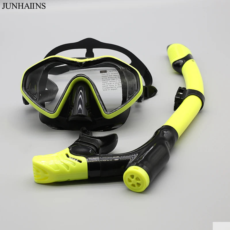 Junhaiins Snorkeling Set Anti-Fog Silicone Tempered Glass Diving Mask, Adult Goggles Leak-Proof Snorkeling Mask for Man