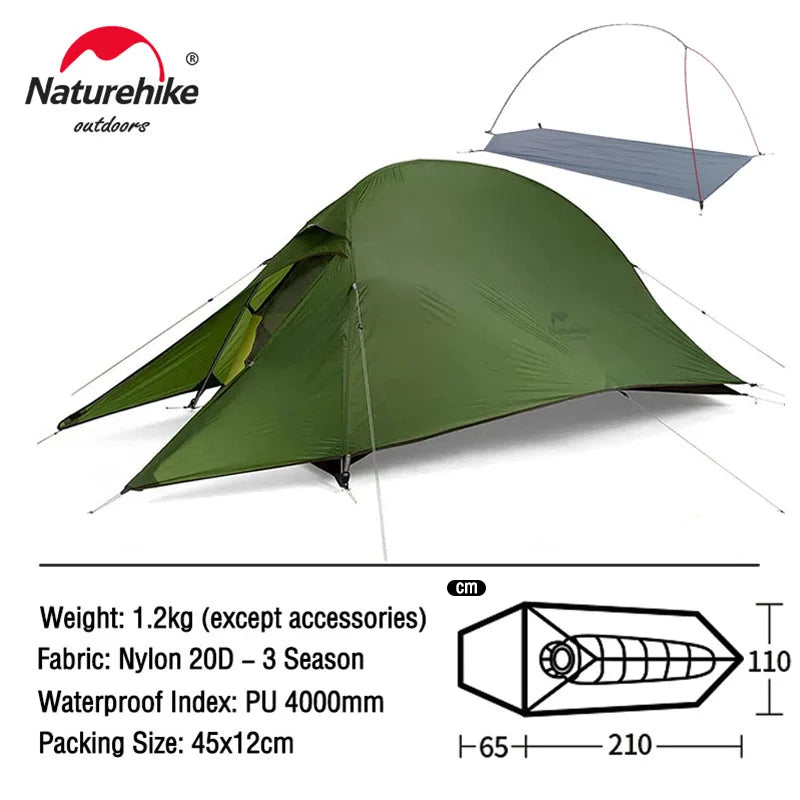 Naturehike Cloud Up 1 2 3 Tent Ultralight 20D Camping Tent Waterproof Outdoor Hiking Travel Cycling Tent Sun Shelter 1-3 People