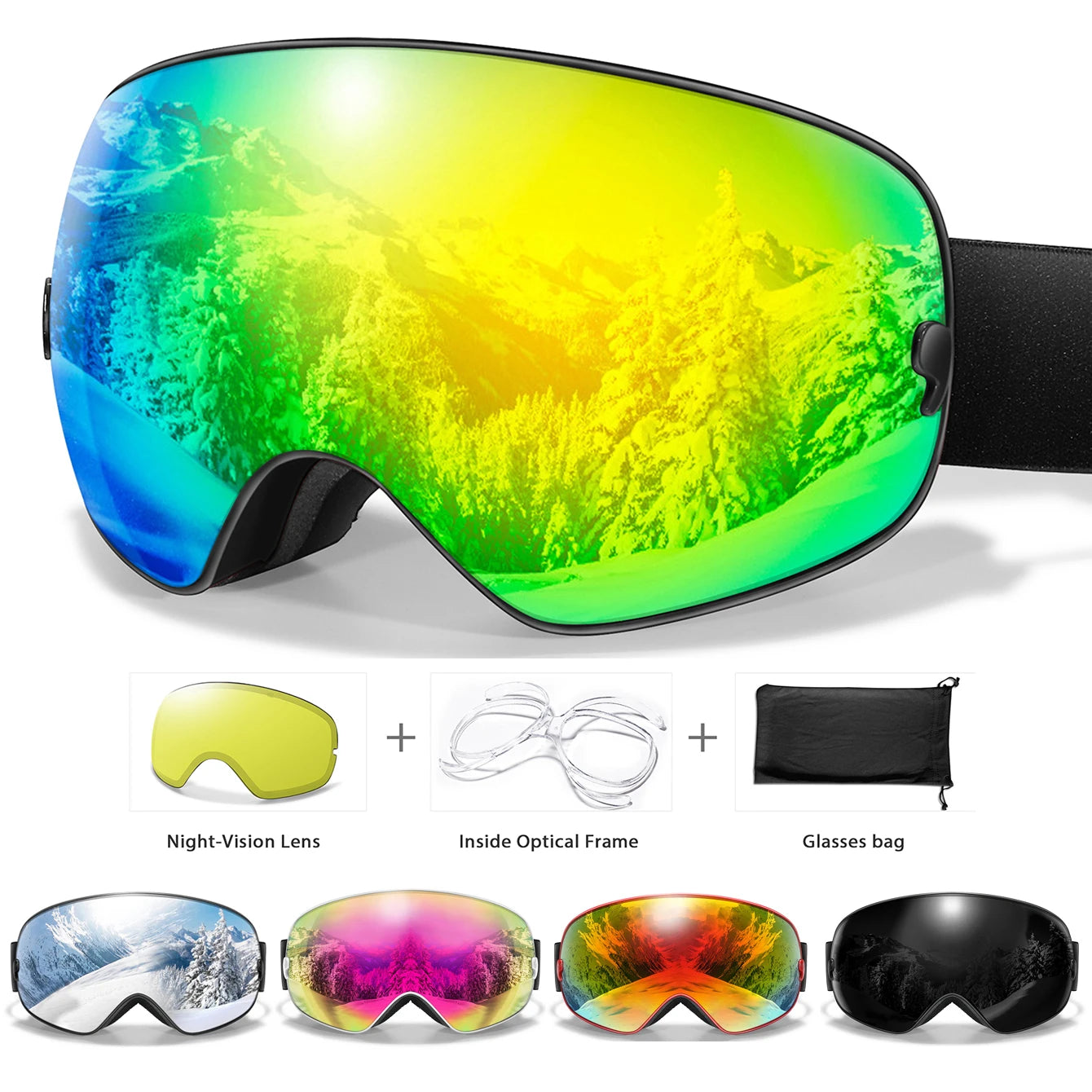 SKI Goggles Anti-Fog Snowboard UV400 Outdoor Sports Snowmobile Ski Mask Men Women glasses with Replacement Lens Free Gifts