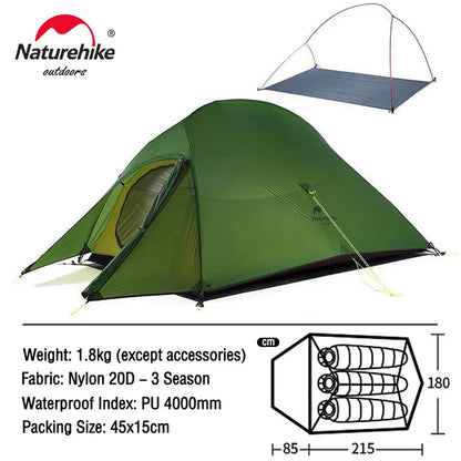 Naturehike Cloud Up 1 2 3 Tent Ultralight 20D Camping Tent Waterproof Outdoor Hiking Travel Cycling Tent Sun Shelter 1-3 People