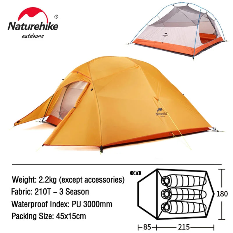 Naturehike Cloud Up 1 2 3 Tent Ultralight 20D Camping Tent Waterproof Outdoor Hiking Travel Cycling Tent Sun Shelter 1-3 People