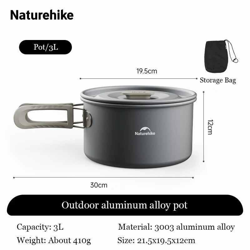 Naturehike Camping Cookware Set Outdoor Pot Tableware Kit Cooking Water Kettle Pan Travel Cutlery Utensils Hiking Picnic Tourist