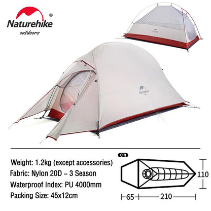 Naturehike Cloud Up 1 2 3 Tent Ultralight 20D Camping Tent Waterproof Outdoor Hiking Travel Cycling Tent Sun Shelter 1-3 People