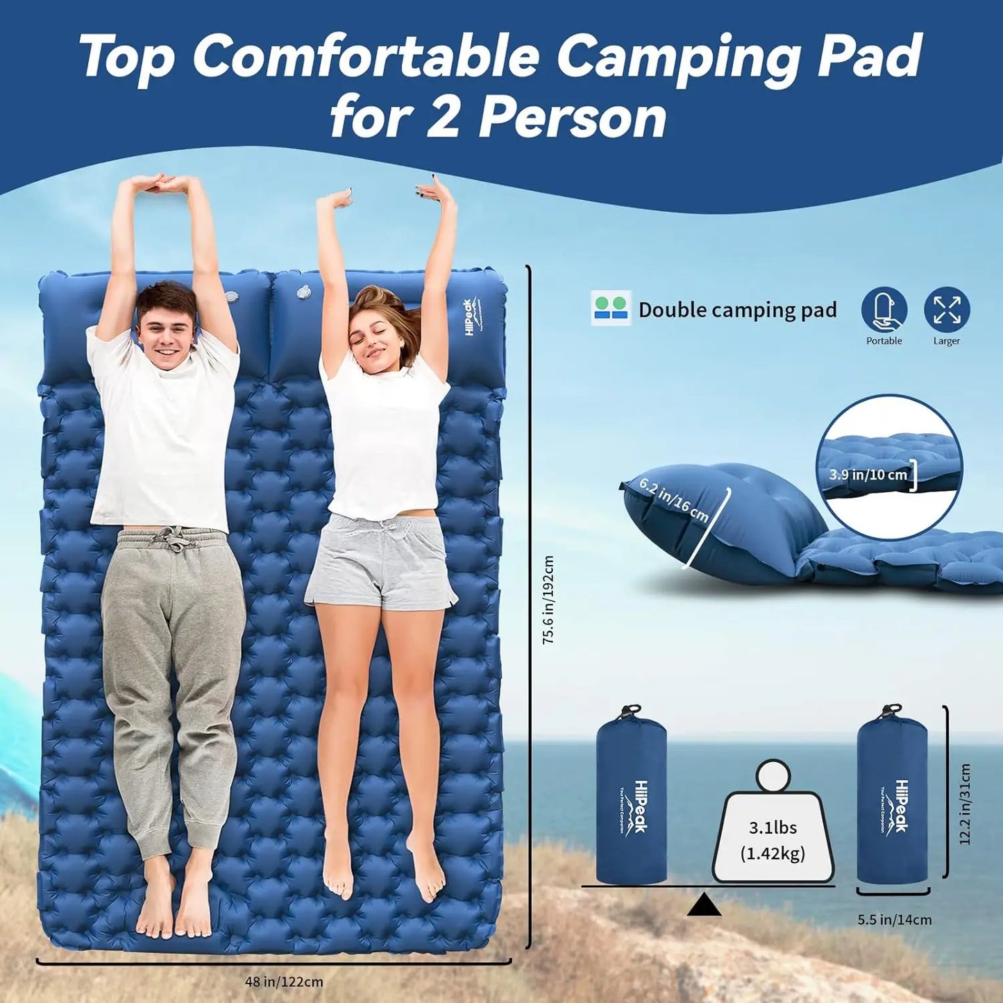 Double Inflatable Sleeping Pad with Pillow