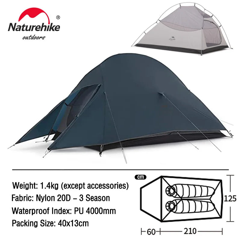 Naturehike Cloud Up 1 2 3 Tent Ultralight 20D Camping Tent Waterproof Outdoor Hiking Travel Cycling Tent Sun Shelter 1-3 People