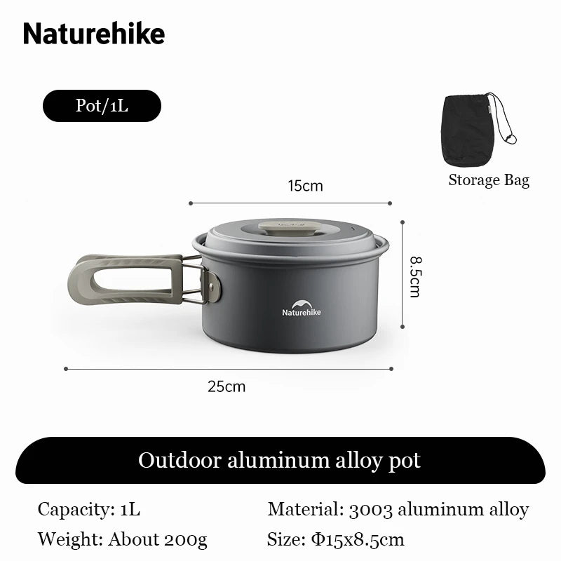 Naturehike Camping Cookware Set Outdoor Pot Tableware Kit Cooking Water Kettle Pan Travel Cutlery Utensils Hiking Picnic Tourist